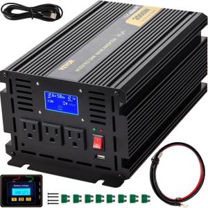 VEVOR Modified Sine Wave Inverter, 1500W, DC 12V to AC 120V Power Inverter with 2 AC Outlets 2 USB Port 1 Type-C Port 6 Spare Fuses, for Small Home Devices Like Smartphone Laptop, CE FCC Certified(2000W)
