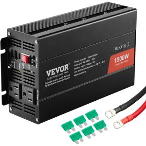 VEVOR Modified Sine Wave Inverter, 1500W, DC 12V to AC 120V Power Inverter with 2 AC Outlets 2 USB Port 1 Type-C Port 6 Spare Fuses, for Small Home Devices Like Smartphone Laptop, CE FCC Certified(1500W)