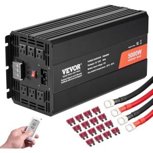 VEVOR Modified Sine Wave Inverter, 1500W, DC 12V to AC 120V Power Inverter with 2 AC Outlets 2 USB Port 1 Type-C Port 6 Spare Fuses, for Small Home Devices Like Smartphone Laptop, CE FCC Certified(5000 Watt)