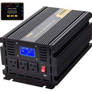 VEVOR Modified Sine Wave Inverter, 1500W, DC 12V to AC 120V Power Inverter with 2 AC Outlets 2 USB Port 1 Type-C Port 6 Spare Fuses, for Small Home Devices Like Smartphone Laptop, CE FCC Certified(2500W)