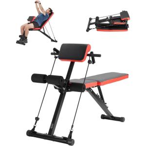 VEVOR Multi-Functional Weight Bench for Full Body Workout, Roman Chair Hyperextension Bench, Adjustable & Foldable Equipment for Back Arm Core Ab Workout, Sit Up Exercise Machine for Home Gym(Pull rope 770LB)
