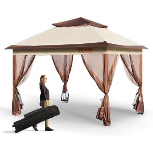VEVOR Patio Gazebo for 6-8 Person, 10 x 10 FT Backyard Gazebo, with Mosquito Netting, Metal Frame, and PU Coated 180G Polyester, Outdoor Canopy Shelter for Patio, Backyard, Lawn, Garden, Deck(Brown)