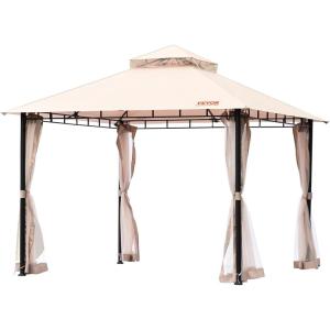 VEVOR Patio Gazebo for 6-8 Person, 10 x 10 FT Backyard Gazebo, with Mosquito Netting, Metal Frame, and PU Coated 180G Polyester, Outdoor Canopy Shelter for Patio, Backyard, Lawn, Garden, Deck(Beige/Black)
