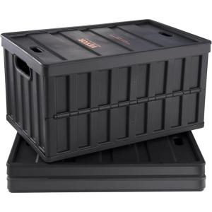 VEVOR Plastic Collapsible Storage Basket, 45L 3 Packs, Folding Stackable Storage Containers/Bins with Handles, Large Heavy Duty Containers for Clothes, Toys, Books, Snack, Shoes and Grocery Organizing(65L-Black)