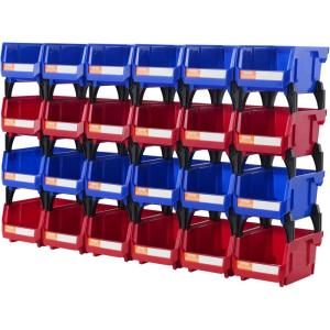 VEVOR Plastic Storage Bins 12 Pack (11 x 5 x 5-Inch), Hanging Stackable Storage Organizer Bins, Heavy Duty Stacking Containers for Closet, Garage, Office, Home, Pantry or Small Parts Organization(Red&Blue-24PC-1L)
