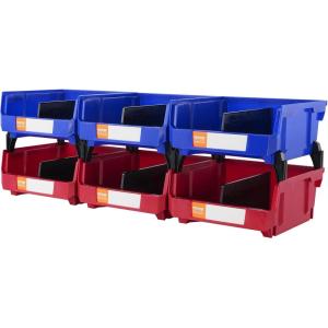 VEVOR Plastic Storage Bins 12 Pack (11 x 5 x 5-Inch), Hanging Stackable Storage Organizer Bins, Heavy Duty Stacking Containers for Closet, Garage, Office, Home, Pantry or Small Parts Organization(Red&Blue-6PC-10L)