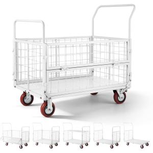 VEVOR Platform Truck, 2000 lbs Capacity Steel Flatbed Cart, 47″ Length x 24″ Width x 32″ Height Flat Dolly, Hand Trucks with 5″ Nylon Casters, Heavy-Duty Utility Push Carts for Luggage Moving(2000 LBS 6-in-1)
