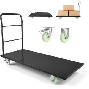 VEVOR Platform Truck, 2000 lbs Capacity Steel Flatbed Cart, 47″ Length x 24″ Width x 32″ Height Flat Dolly, Hand Trucks with 5″ Nylon Casters, Heavy-Duty Utility Push Carts for Luggage Moving(2000 LBS – Large Panel)
