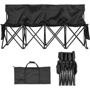 VEVOR Portable Folding Bench, 8 Seats Foldable Sideline Bench, Outdoor Camping Bench Chair with Carry Bag & Backrest, Team Sport Sideline Bench for Football Fishing, No Assembly Instant Seating, Black(Black)