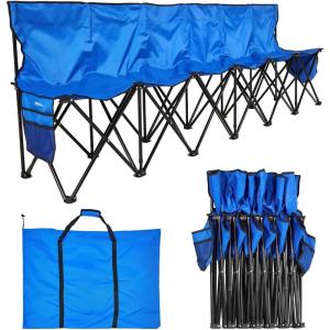 VEVOR Portable Folding Bench, 8 Seats Foldable Sideline Bench, Outdoor Camping Bench Chair with Carry Bag & Backrest, Team Sport Sideline Bench for Football Fishing, No Assembly Instant Seating, Black(Blue)