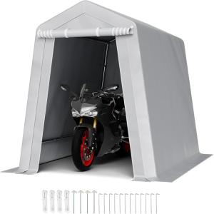 VEVOR Portable Shed Storage Shelter Outdoor, 10x10x8.5 ft Heavy Duty Instant Storage Tent Tarp Sheds with Roll-up Zipper Door and Ventilated Windows for Motorcycle, Bike, Garden Tools(Gray)