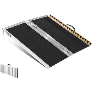 VEVOR Portable Wheelchair Ramp 6FT, Non-Slip Aluminum Folding Handicap Ramp, Door Threshold Ramps for Wheelchair for Home,Wheel Chair Ramp Steps, Cars, Scooter, Cart, Curbs, Stairs(2FT (For height 2-6”))