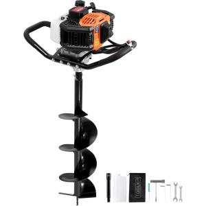 VEVOR Post Hole Digger, 43cc 1250W Auger Post Hole Digger, Gas Powered Earth Digger with 8″ Earth Auger Drill Bit, 30 inch Long Alloy Steel Auger, for Farmland, Garden and Plant, EPA Certification(52CC+8″)