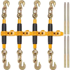 VEVOR Ratchet Chain Binder, 5/16″-3/8″ Heavy Duty Load Binders, with G80 Hooks 7,100 lbs Secure Load Limit, Labor-saving Anti-skid Handle, Tie Down Hauling Chain Binders for Flatbed Truck Trailer, 4 P