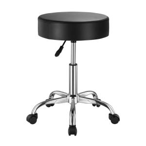 VEVOR Rolling Stool with Wheels, 450 LBS Weight Capacity Round Rolling Stool Chair, Height Adjustable Thickened PU Leather Swivel Stool for Salon, Spa, Massage, Tattoo, Clinic, Black(Rolling Stool)