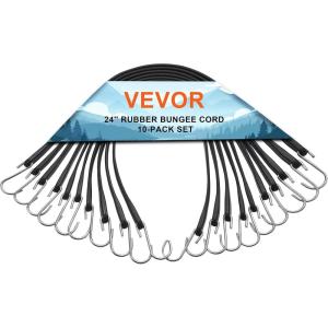 VEVOR Rubber Bungee Cords, 50 Pack 21″ Long, Weatherproof Natural Rubber Tie Down Straps with Crimped S Hooks, Heavy Duty Outdoor Tarp Straps for Securing Flatbed Trailers, Canvases, Cargo, and More(24inch 10pcs)