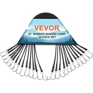 VEVOR Rubber Bungee Cords, 50 Pack 21″ Long, Weatherproof Natural Rubber Tie Down Straps with Crimped S Hooks, Heavy Duty Outdoor Tarp Straps for Securing Flatbed Trailers, Canvases, Cargo, and More(36inch 10pcs)