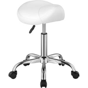 VEVOR Saddle Stool with Wheels, 450 LBS Weight Capacity Ergonomic Rolling Stool, Height Adjustable Thickened PU Leather Swivel Saddle Chair for Salon, Spa, Massage, Tattoo, Clinic, Black(White)