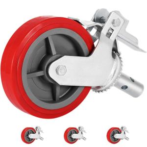 VEVOR Scaffolding Wheels 8″, Scaffold Wheels Set of 4, Heavy Duty Locking Casters 3200LBS Capacity, Locking Stem Casters with Brake, Red Polyurethane – Replacement for Scaffold, Shelves(Plastic core)