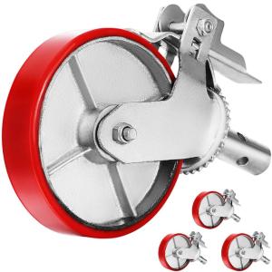VEVOR Scaffolding Wheels 8″, Scaffold Wheels Set of 4, Heavy Duty Locking Casters 3200LBS Capacity, Locking Stem Casters with Brake, Red Polyurethane – Replacement for Scaffold, Shelves(Iron core)