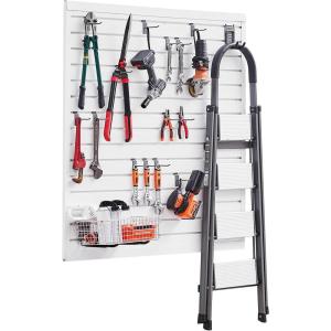 VEVOR Slat Wall Paneling, 4 x 4 ft, PVC Garage Slatwall with Modular Design, Black Slat Wall Easy-to-Install Adjustable Slatwall Panel with Coupling Structure & DIY Cutting, Fits for Storage & Display(White)