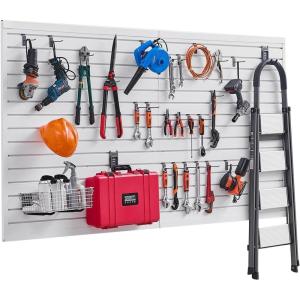 VEVOR Slat Wall Paneling, 8 x 4 ft, PVC Garage Slatwall without Accessories, Black Slat Wall Easy-to-Install Adjustable Slatwall Panel with Coupling Structure & DIY Cutting, Fits for Storage & Display(White)