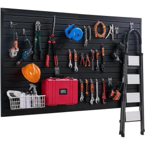 VEVOR Slat Wall Paneling, 8 x 4 ft, PVC Garage Slatwall without Accessories, Black Slat Wall Easy-to-Install Adjustable Slatwall Panel with Coupling Structure & DIY Cutting, Fits for Storage & Display(Black)