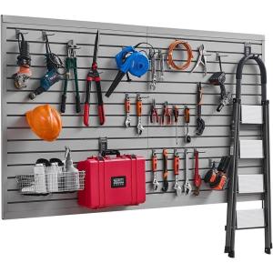 VEVOR Slat Wall Paneling, 8 x 4 ft, PVC Garage Slatwall without Accessories, Black Slat Wall Easy-to-Install Adjustable Slatwall Panel with Coupling Structure & DIY Cutting, Fits for Storage & Display(Gray)