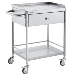 VEVOR Stainless Steel Utility Cart with Wheels – Medical/Dental Lab Cart – 2 Shelves/1 Drawer(Catering Cart)