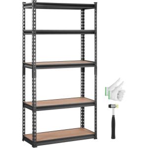 VEVOR Storage Shelves, 3000 lbs, 5 Tier Garage Storage Shelving, 18″ D x 48″ W x 78″ H Adjustable Metal Shelves for Garage Shelves Utility Rack Shelf, Ideal for Kitchen, Warehouse, Basement, Black(12″D x 30″W x 60″H)