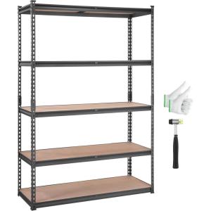 VEVOR Storage Shelves, 3000 lbs, 5 Tier Garage Storage Shelving, 18″ D x 48″ W x 78″ H Adjustable Metal Shelves for Garage Shelves Utility Rack Shelf, Ideal for Kitchen, Warehouse, Basement, Black(18″ D x 48″ W x 72″ H)