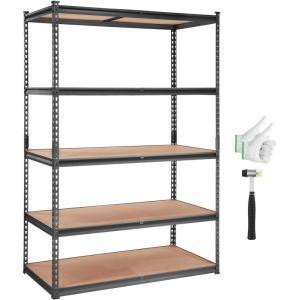 VEVOR Storage Shelves, 3000 lbs, 5 Tier Garage Storage Shelving, 18″ D x 48″ W x 78″ H Adjustable Metal Shelves for Garage Shelves Utility Rack Shelf, Ideal for Kitchen, Warehouse, Basement, Black(24″ D x 48″ W x 72″ H)