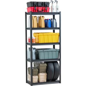 VEVOR Storage Shelves, 3000 lbs, 5 Tier Garage Storage Shelving, 18″ D x 48″ W x 78″ H Adjustable Metal Shelves for Garage Shelves Utility Rack Shelf, Ideal for Kitchen, Warehouse, Basement, Black(16″ D x 32″ W x 72″ H)