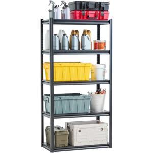 VEVOR Storage Shelves, 3000 lbs, 5 Tier Garage Storage Shelving, 18″ D x 48″ W x 78″ H Adjustable Metal Shelves for Garage Shelves Utility Rack Shelf, Ideal for Kitchen, Warehouse, Basement, Black(18″ D x 36″ W x 72″ H)