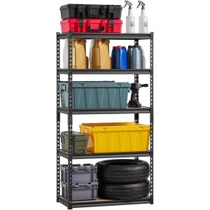 VEVOR Storage Shelves, 3000 lbs, 5 Tier Garage Storage Shelving, 18″ D x 48″ W x 78″ H Adjustable Metal Shelves for Garage Shelves Utility Rack Shelf, Ideal for Kitchen, Warehouse, Basement, Black(16″ D x 32″ W x 62.8″)