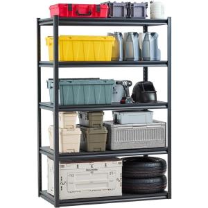 VEVOR Storage Shelves, 3000 lbs, 5 Tier Garage Storage Shelving, 24″ D x 48″ W x 72″ H Adjustable Metal Shelves for Garage Shelves Utility Rack Shelf, Ideal for Kitchen, Warehouse, Basement, Black(24″ D x 48″ W x 72″ H)