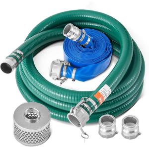 VEVOR Suction Hose, 2 in x 20 ft, Green High Quality Hose, with Camlock Connectors, and Aluminum Fittings, Fit Various Pumps, for Sewage Treatment, Water Transportation and More Agricultural Purposes(2″ x 20′ suction hose + 50′ Backwash Hose)