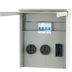VEVOR Temporary Power Outlet Panel, RV Electrical Breaker Box with Prewired 50 Amp & 20 Amp GFCI Receptacle Circuit, Weatherproof RV Electrical Panel for RV Hookup Camper Travel Trailer Motorhome(50+30+20 Amp)
