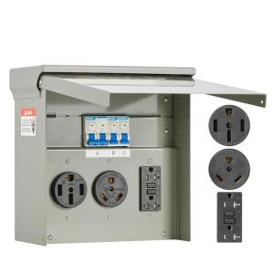 VEVOR Temporary Power Outlet Panel, Weatherproof RV Electrical Breaker Box with 20/30/50 Amp Receptacle Installed, Prewired Circuit NEMA 14-50R/NEMA TT-30R / 20A GFCI for RV Camper Trailer Motorhome(50+30+20 Amp)