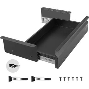VEVOR Under Desk Drawer Slide Out, 16 inch Attachable Desk Drawer for Sit Stand Workstation, Hidden Under Counter Drawers for office Home, Black(16inch)