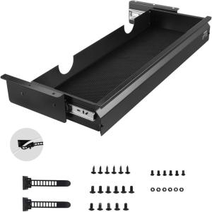 VEVOR Under Desk Drawer Slide Out, 16 inch Attachable Desk Drawer for Sit Stand Workstation, Hidden Under Counter Drawers for office Home, Black(26inch)