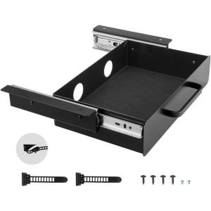 VEVOR Under Desk Drawer Slide Out, 33inch Under Desk Mounted Pull-out Drawer Attachment, Hidden Under Counter Drawers for office Home Sit Stand Workstation, Black(13inch)