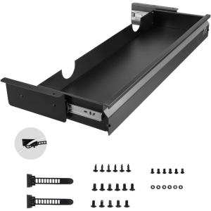 VEVOR Under Desk Drawer Slide Out, 33inch Under Desk Mounted Pull-out Drawer Attachment, Hidden Under Counter Drawers for office Home Sit Stand Workstation, Black(33inch)