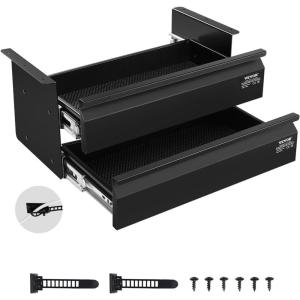 VEVOR Under Desk Lockable Slide Out Drawer, 13 inch Under Desk Pull-out Drawer for Sit Stand Workstation, Secure Under Counter Drawers for Home Office Storage Organizer, Black(16inch Double)