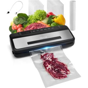 VEVOR Vacuum Sealer Machine, 95Kpa 350W Powerful Dual Pump and Dual Sealing, Dry and Moist Food Storage, Automatic and Manual Air Sealing System with Built-in Cutter, with Seal Bag and External Hose(80KPA)