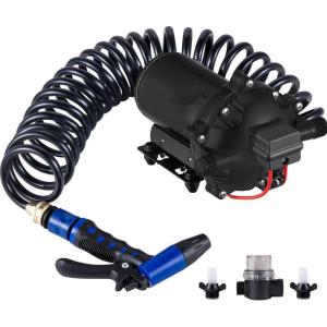 VEVOR Water Diaphragm Pump, 12V DC, 5.5 GPM Flow, 70 PSI Rated Pressure (40-100 PSI Adjustable), 1/2″ MNPT Self Priming Sprayer Pump with Pressure Switch for RV Camper Marine Boat Lawn, FCC Certified(12V  5.5GPM  70PSI)