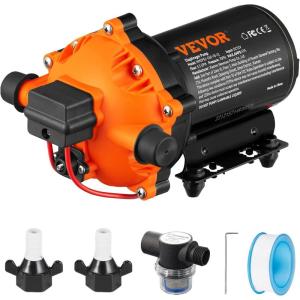VEVOR Water Diaphragm Pump, 12V DC, 5.5 GPM Flow, 70 PSI Rated Pressure (40-100 PSI Adjustable), 1/2″ MNPT Self Priming Sprayer Pump with Pressure Switch for RV Camper Marine Boat Lawn, FCC Certified(12V  5.5GPM  70PSI(Adjustable))