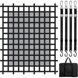 VEVOR Waterproof Cargo Net, 96 in x 81 in, Heavy Duty Truck Cargo Net-(WLL) 700lbs, 4 Adjustable Straps with Carabiners & S-Hooks, Truck Bed Cover for Trailer, Pickup, Boat, Jeep, SUV 6.75′ x 8′(Polyester)