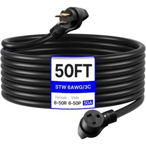 VEVOR Welder Extension Cord 30 Amp 50 Feet, NEMA 6-50 Plug 10/3 AWG 3 Prong 250V 7500W Heavy Duty Welding Cable for MIG, Lincoln, Plasma, Miller, TIG(10 AWG)