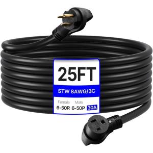 VEVOR Welder Extension Cord 30 Amp 50 Feet, NEMA 6-50 Plug 10/3 AWG 3 Prong 250V 7500W Heavy Duty Welding Cable for MIG, Lincoln, Plasma, Miller, TIG(8 AWG)
